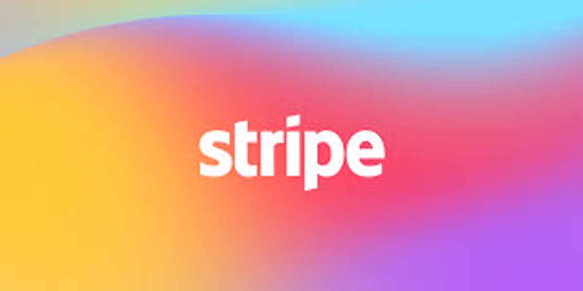 The Stripe wordmark in white over a soft gradient of orange, pink, blue and purple.