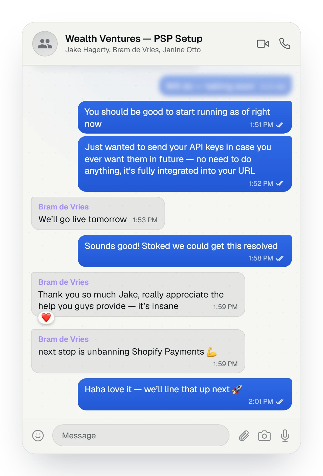 Client chat after go-live: "really appreciate the help you guys provide"